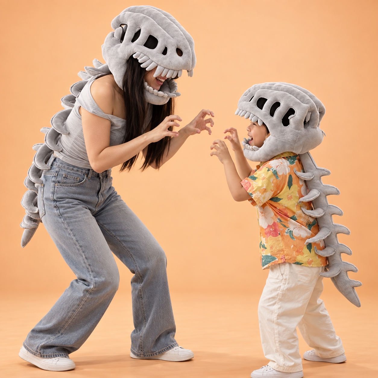 Dinosaur Costume-3D Skeleton Design, Plush Halloween Outfit, Viral Dinosaur Skeleton Costume